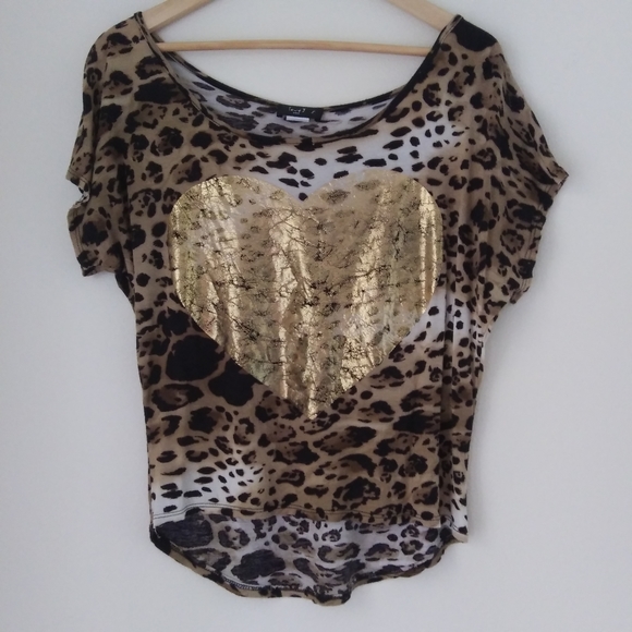 love J Tops - LOVE J Leopard Print Gold Foil Heart Cropped Tee